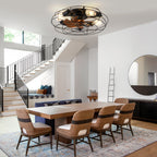 20 Inch Farmhouse Industrial Flush Mount Ceiling Fan with Lights and Remote, 6 Speeds DC Motor Bladeless Caged Ceiling Fan for Bedroom