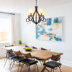 5 - Light Aged Brass Traditional Chandelier, Rustic Bronze Farmhouse Chandelier with Fabric Shades Candle Style Classic Chandelier for Living Room