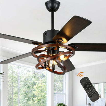 BellaDepot 52" Farmhouse Brown Ceiling Fan with Remote Control, 5 Blades Standard Ceiling Fan with Lights - DC5219