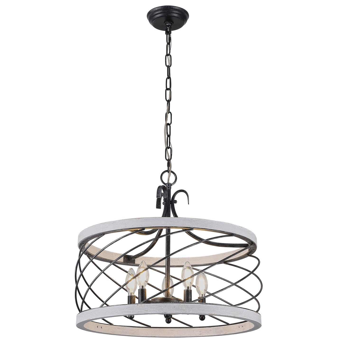 FC4071-21.3" Simple Style Distressed Wood Brown/White Chandelier with Adjustable Chain, for Home Decor