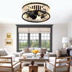 19 Inch Black Farmhouse Flush Mount Ceiling Fan with Lights and Remote Control, 6 Speeds DC Motor Bladeless Ceiling Fan for Bedroom