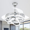 42 Inch Modern Smart Retractable Ceiling Fan with LED Light and Remote, 6 Speeds DC Motor Bladeless Ceiling Fan with DIY Shade