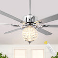 65 Inch Modern Luxury Crystal Ceiling Fan with LED Lights and Remote Control, 6 Speeds Reversible Chrome Large Ceiling Fan