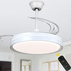 42 Inch Black/Gold/White Modern Retractable Ceiling Fan with LED Light and Remote, 6 Speeds DC Motor Bladeless Ceiling Fan for Bedroom