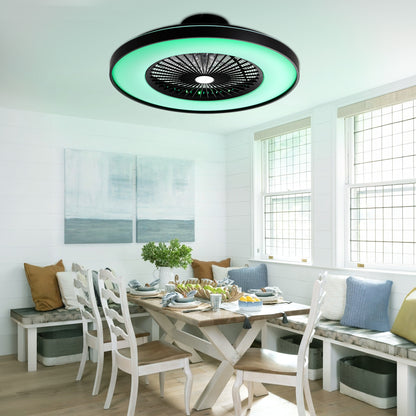 HWJ2310-23" RGB Flush Mount Smart Ceiling Fan with Remote Control, Bedroom Fan Lights with 6 Wind Speeds