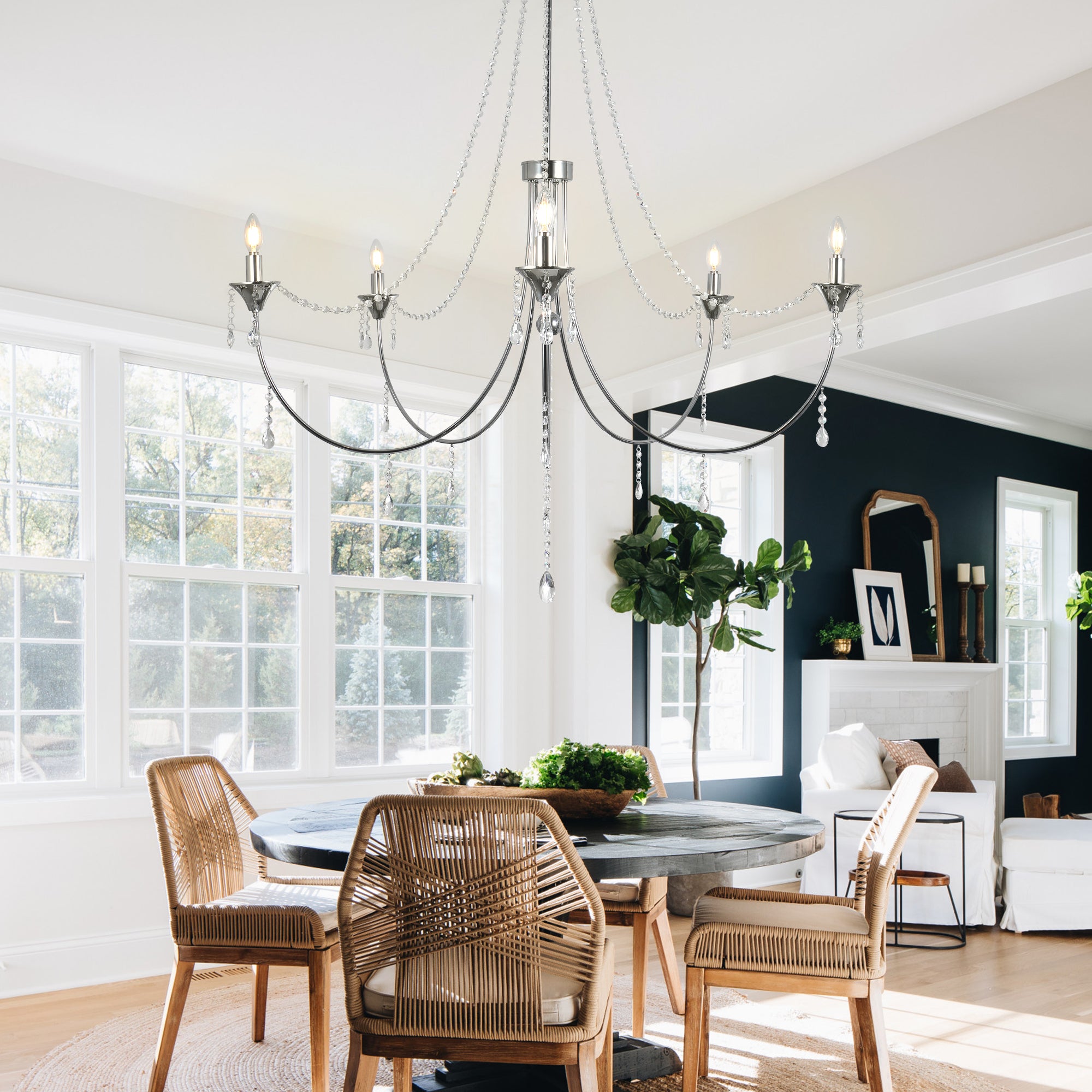 FC4090-BellaDepot 5 Lights Empire Luxury Crystal Chandelier, Height Adjustable Home Decoration Pendant Light