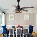 52 Inch Industrial Farmhouse Ceiling Fan with Lights and Remote Control, 6 Speeds Reversible Caged Ceiling Fan for Living Room