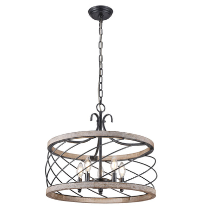 FC4071-21.3" Simple Style Distressed Wood Brown/White Chandelier with Adjustable Chain, for Home Decor