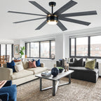 72 Inches Extra Large Ceiling Fan with Dimmable LED Light and Remote, 6 Speeds DC Motor Black Ceiling Fan 8-Blade Reversible Ceiling Fan for Large Room