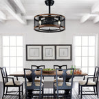 20 Inch Farmhouse Industrial Cage Ceiling Fan with Light and Remote, 6-Speed Reversible DC Motor Fandelier Bladeless Ceiling Fan