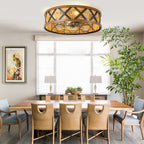 23 Inch Bohemian Rattan Flush Mount Ceiling Fan with Lights and Remote, 6 Speeds DC Motor Farmhouse Low Profile Bladeless Ceiling Fan
