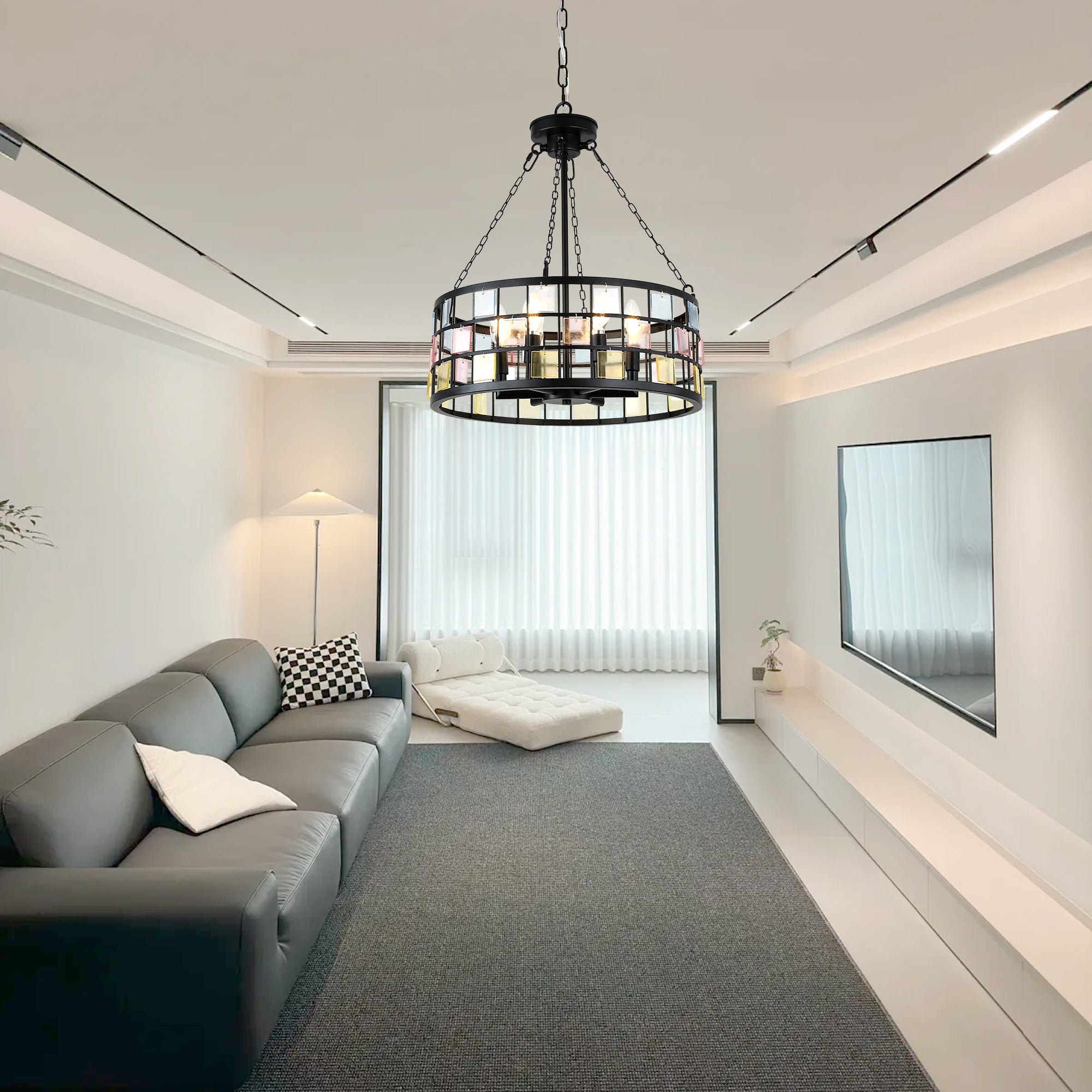 BD4084-BellaDepot 6 Lights Black/White Finish Modern Europe Style Iron Chandelier with Adjustable Chain