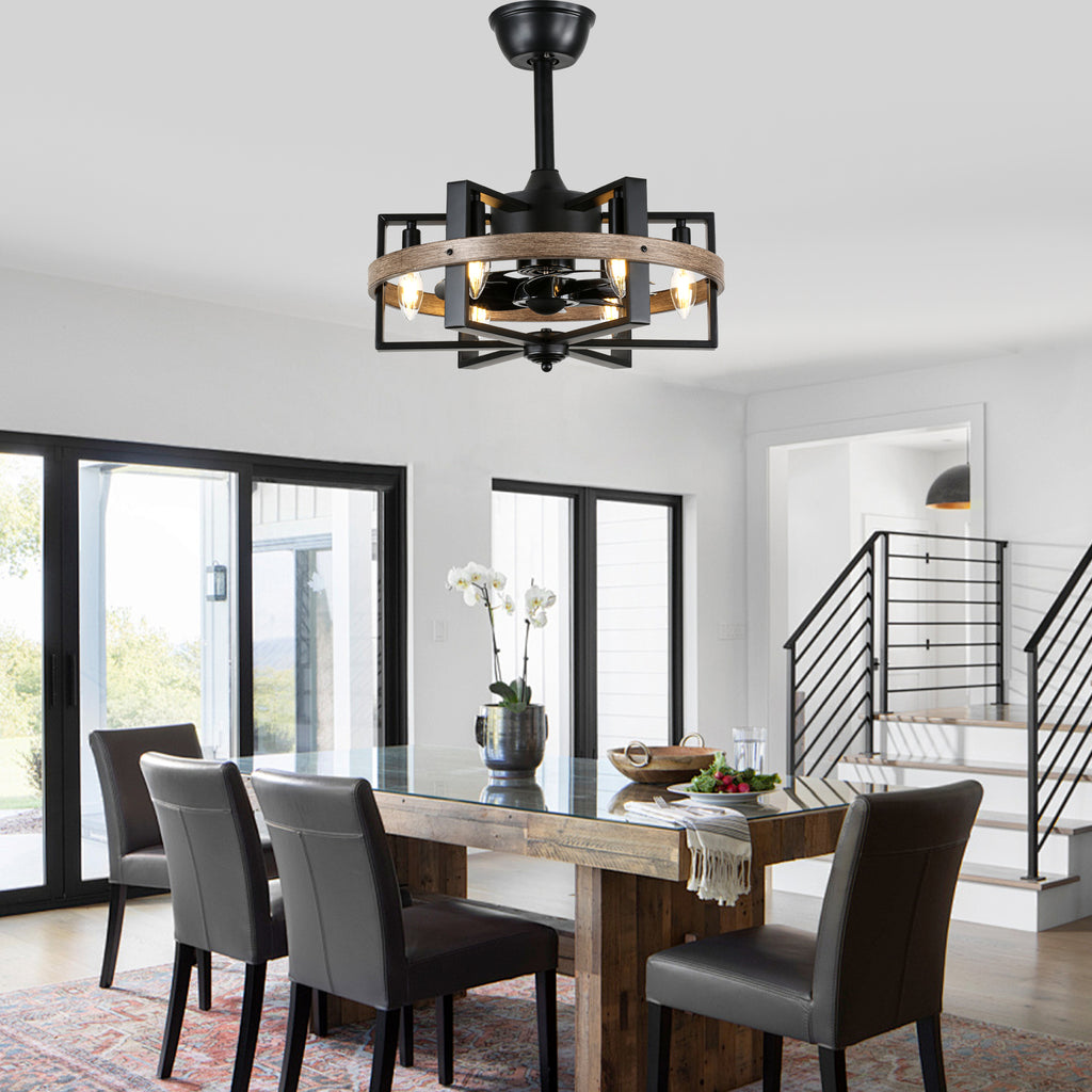 18 Inch Industrial Farmhouse Caged Ceiling Fan with Lights and Remote Control, 6 Speeds DC Motor Fandelier Ceiling Fan