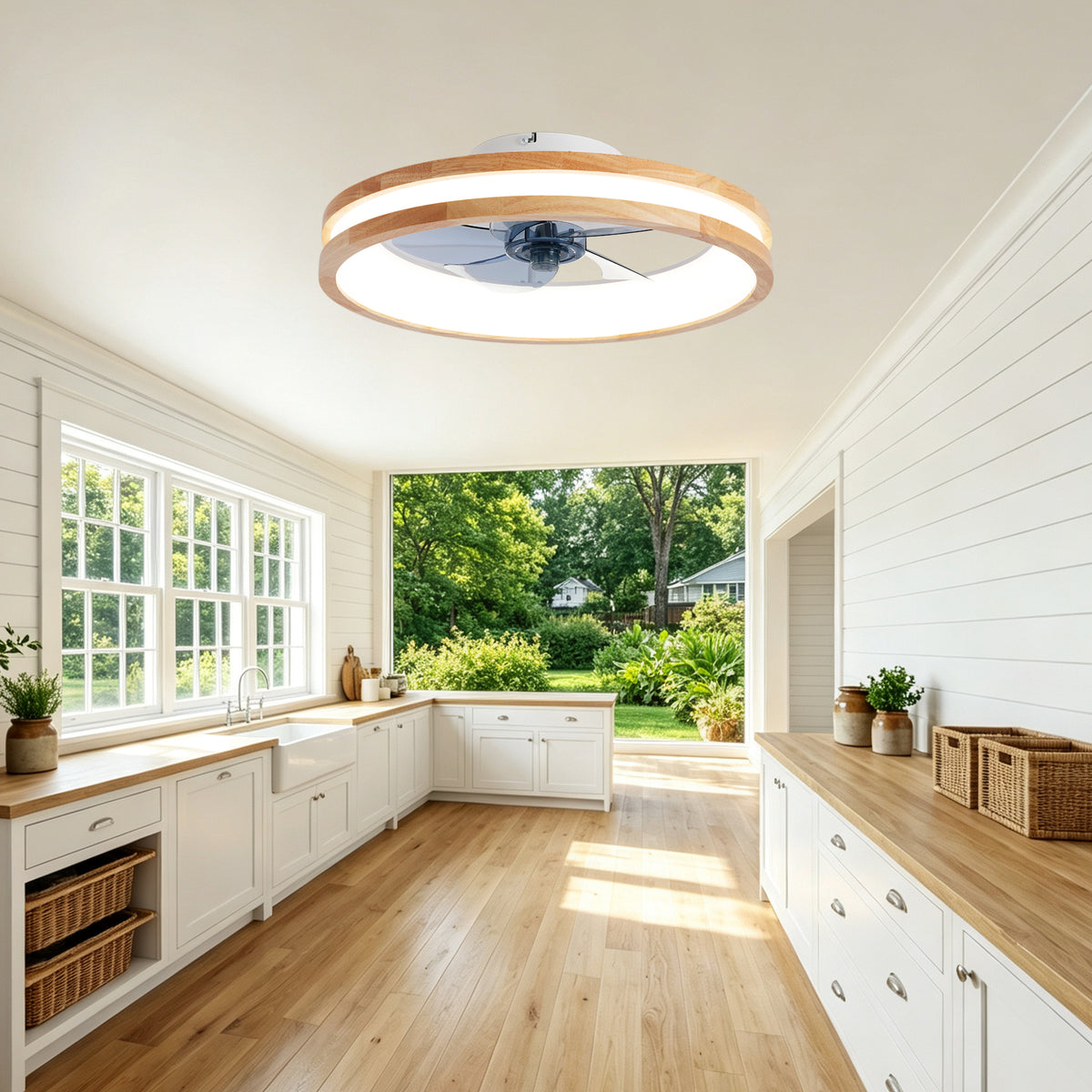 20 Inch Vintage Flush Mount Ceiling Fan with LED Light Kit & Remote Control, 6 Speed DC Motor Reversible Ceiling Fan