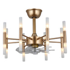 23 Inch Gold Modern Bladeless Ceiling Fan with Dimmable Lights and Remote Control, 6 Speeds DC Motor Fandelier Ceiling Fan for Bedroom