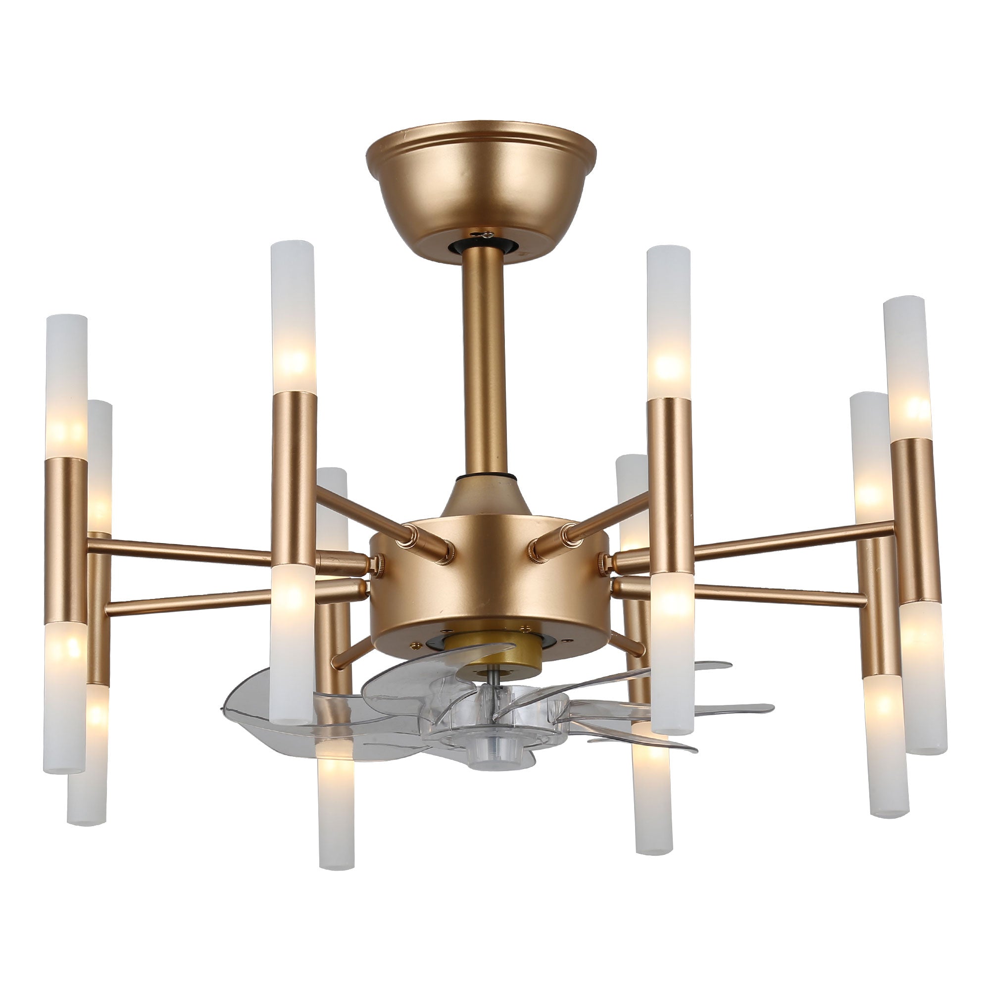 23 Inch Gold Modern Bladeless Ceiling Fan with Dimmable Lights and Remote Control, 6 Speeds DC Motor Fandelier Ceiling Fan for Bedroom