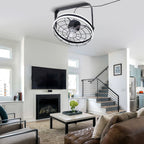 23 Inch Black Modern Wall Mounted Caged Ceiling Fan with Dimmable LED Lights and Remote, 6 Speeds Plug In Bladeless Ceiling Fan