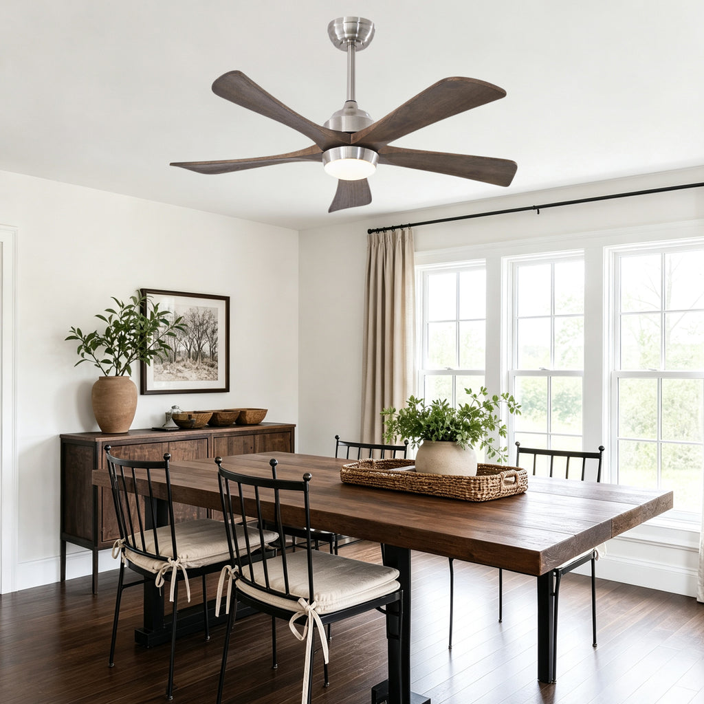 42 Inch Modern Farmhouse Stain Nickel Solid Wood Blade Ceiling Fan with Lights & Remote Control, 6 Speed DC Motor Reversible Ceiling Fan