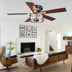 52 Inch Modern Glam Crystal Flush Mount Ceiling Fan with Lights and Remote, 6 Speeds DC Motor Reversible Low Profile Ceiling Fan