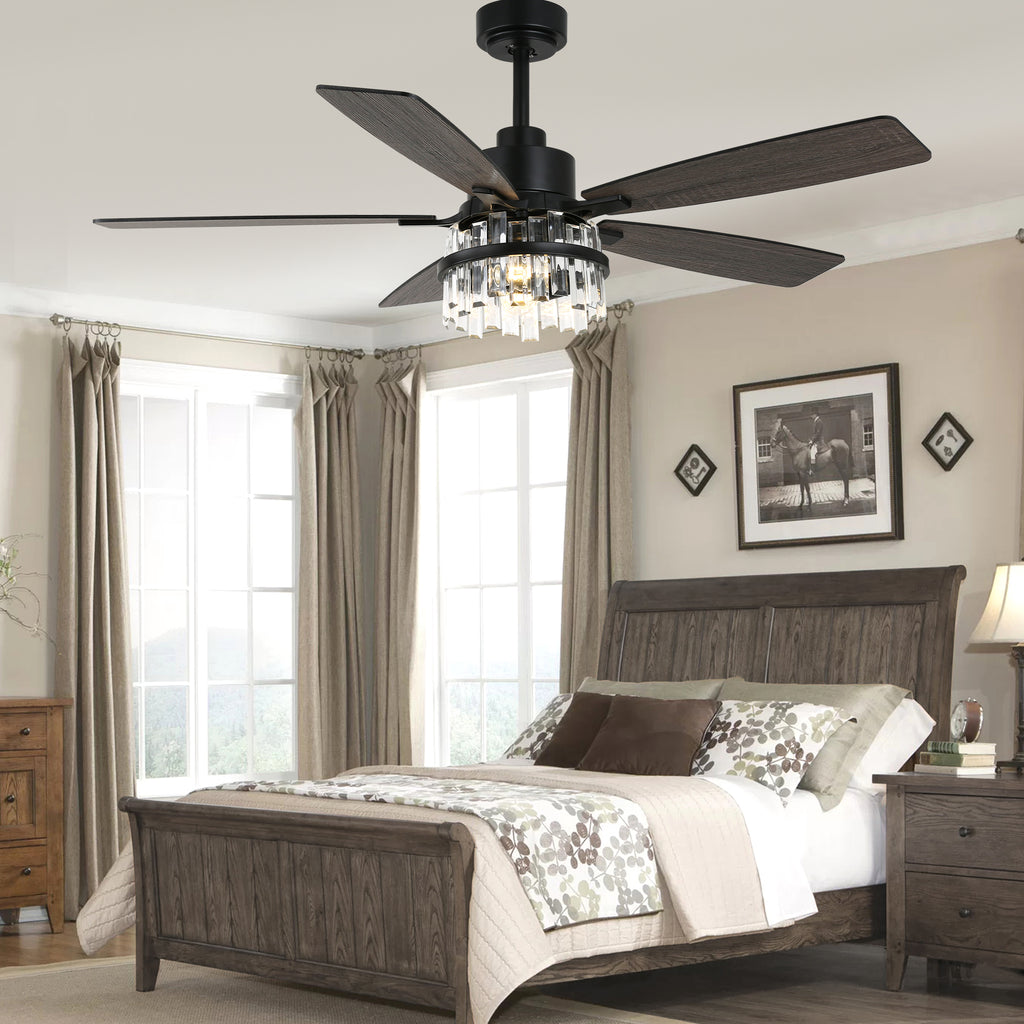 52 Inch Modern Glam Crystal Ceiling Fan with Light and Remote, 6-Speed Reversible DC Motor Large Ceiling Fan for Living Room