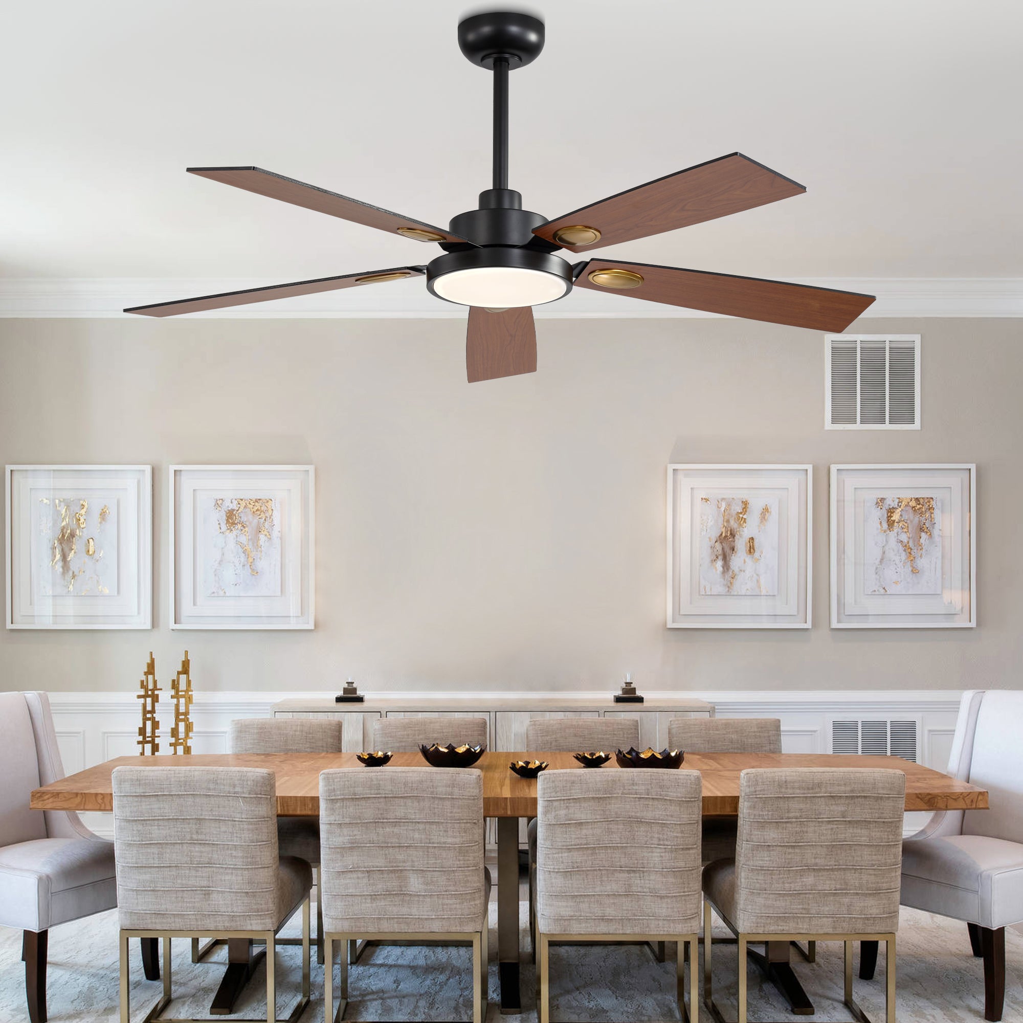 52 Inch Modern Farmhouse LED Ceiling Fan with Light and Remote,6 Speeds DC Motor Reversible Ceiling Fan for Living Room
