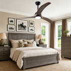52 Inch Modern Farmhouse Matte Black Solid Wood Blade Ceiling Fan with Lights & Remote Control, 6 Speed DC Motor Reversible Ceiling Fan