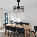 19 Inch Modern Black Drum Caged Ceiling Fan with Lights and Remote, 6 Speeds DC Motor Reversible Bladeless Fandelier Ceiling Fan