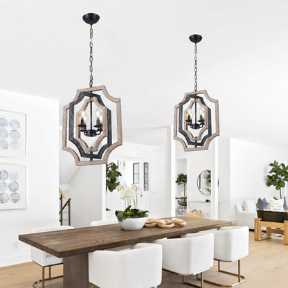 FC4070-16.9" Small Size Wooden Chandelier with Adjustable Chain, 4 Light, for Home Decor