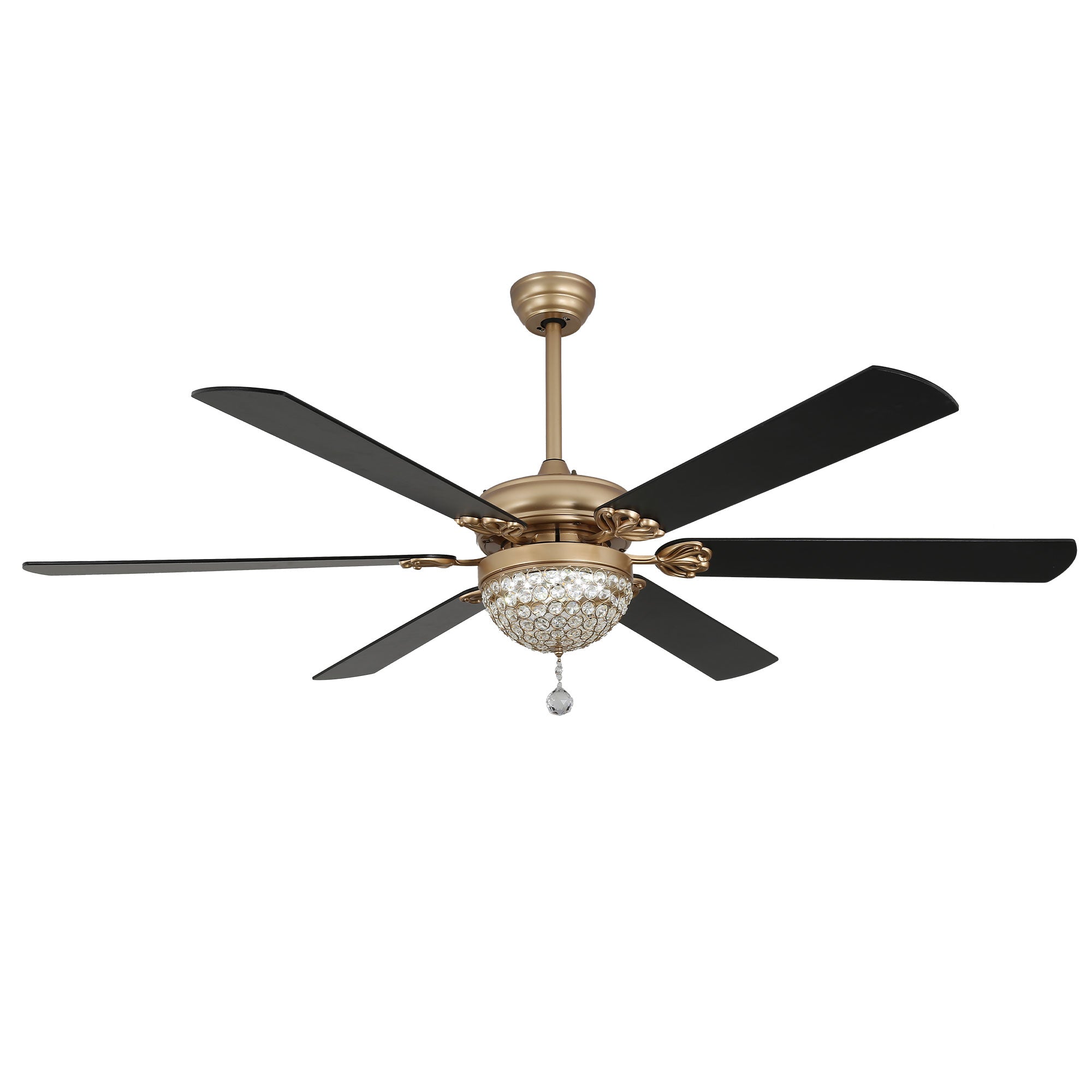 65 Inch Black/Chrome Modern Glam Crystal Ceiling Fan with Dimmable LED Light and Remote, 6 Speeds DC Motor Ceiling Fan with Crystals