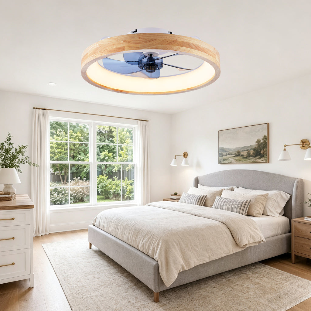 20 Inch Modern Flush Mount Ceiling Fan with LED Light & Remote Control, 6 Speed DC Motor Reversible Ceiling Fan