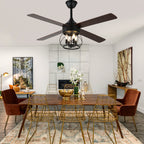 52 Inch Rustic Black Ceiling Fan with Lights and Remote, 6-Speed DC Motor Reversible Farmhouse Industrial Ceiling Fan