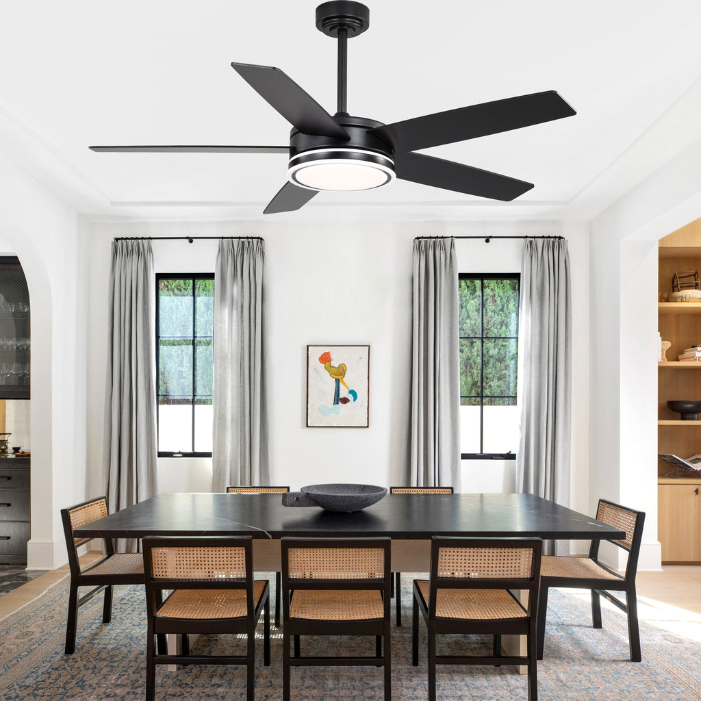 52 Inch Modern Black/Chrome Ceiling Fan with Dimmable LED Lights and Remote Control, 6 Speeds DC Motor Reversible Ceiling Fan for Large Room