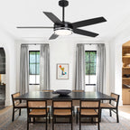 52 Inch Modern Black/Chrome Ceiling Fan with Dimmable LED Lights and Remote Control, 6 Speeds DC Motor Reversible Ceiling Fan for Large Room
