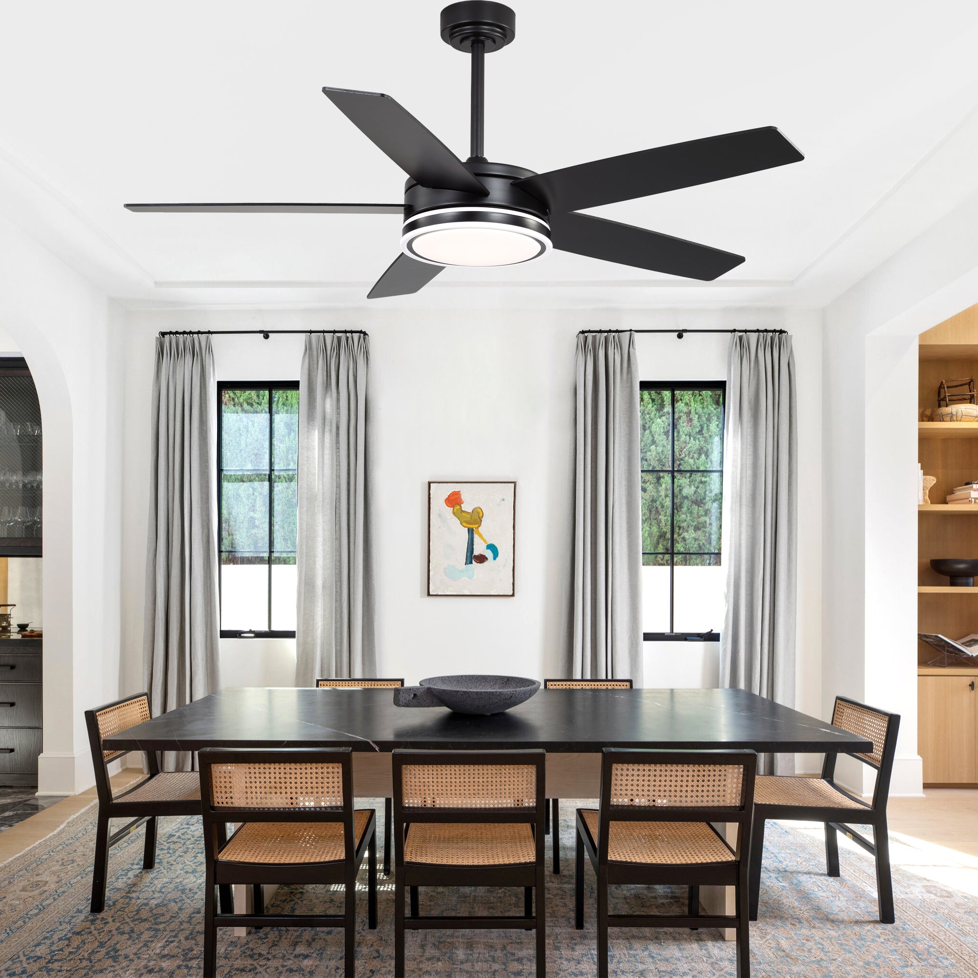 DC5225-B/C-BellaDepot 52" Modern Contemporary Black or Chrome LED Ceiling Fan with Remote Control and Lights, Reversible 6 Speeds Ceiling Fan for All Seasons