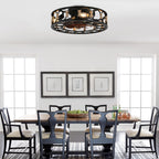 19 Inch Black Farmhouse Flush Mount Ceiling Fan with Lights and Remote, 6 Speeds DC Motor Bladeless Ceiling Fans for Low Profile Ceiling