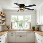 Bohemian 52 Inch Flush Mount Ceiling Fan with Light Quiet DC Motor Reversible 5 Fan Blades Farmhouse Ceiling Fan with Light Remote Control 6 Adjustable Speed Ceiling Fan Suit for Bedrooms, Kitchens, Living Rooms