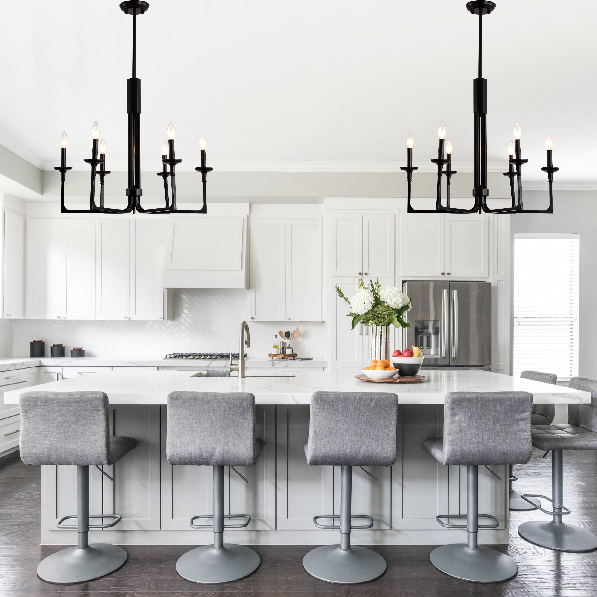 6-Light Black Candle Chandelier, Classic Traditional Chandelier, Modern Farmhouse Dining Room Lighting Fixture for Kitchen Island