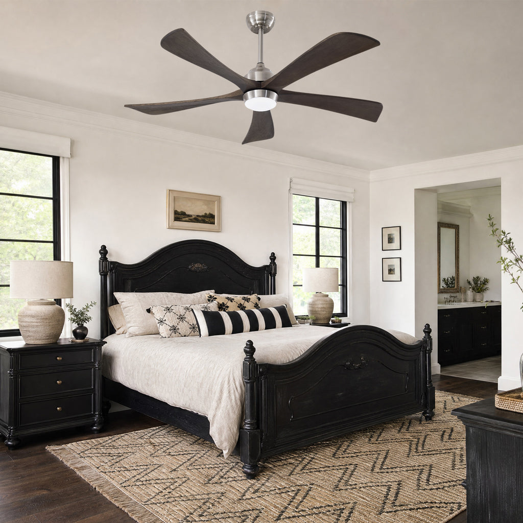 52 Inch Modern Farmhouse Solid Wood 3 Blade Ceiling Fan with Lights & Remote Control, 6 Speed DC Motor Reversible Ceiling Fan