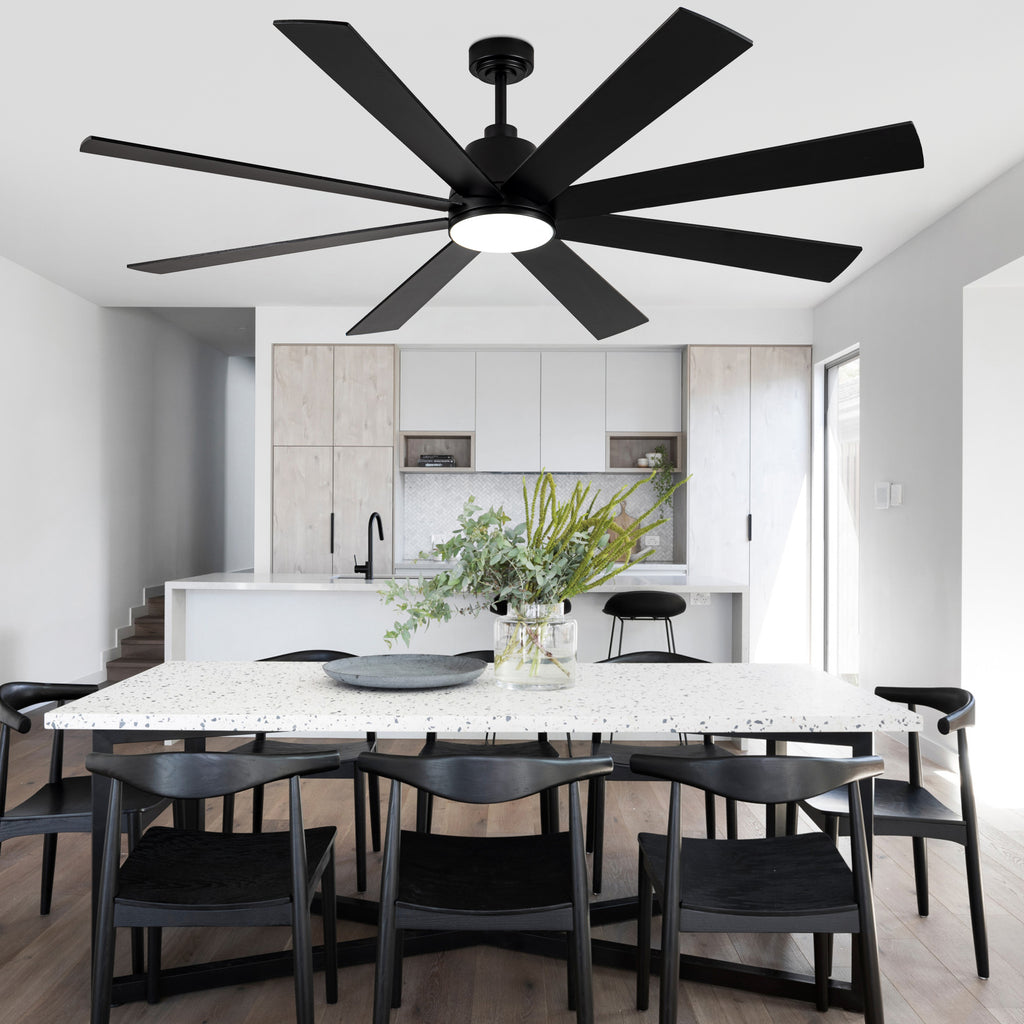 72 Inch Black Extra Large Ceiling Fan with Dimmable LED Light and Remote, 6-Speed Reversible DC Motor Ceiling Fan for Large Rooms, Dual-Finish Blades, Adjustable Height