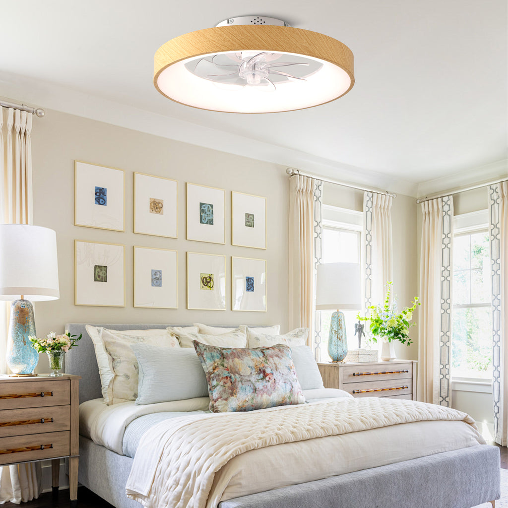 20 Inch Modern Smart Flush Mount Ceiling Fan with Dimmable LED Light, 6-Speed DC Motor Bladeless Ceiling Fan with Remote