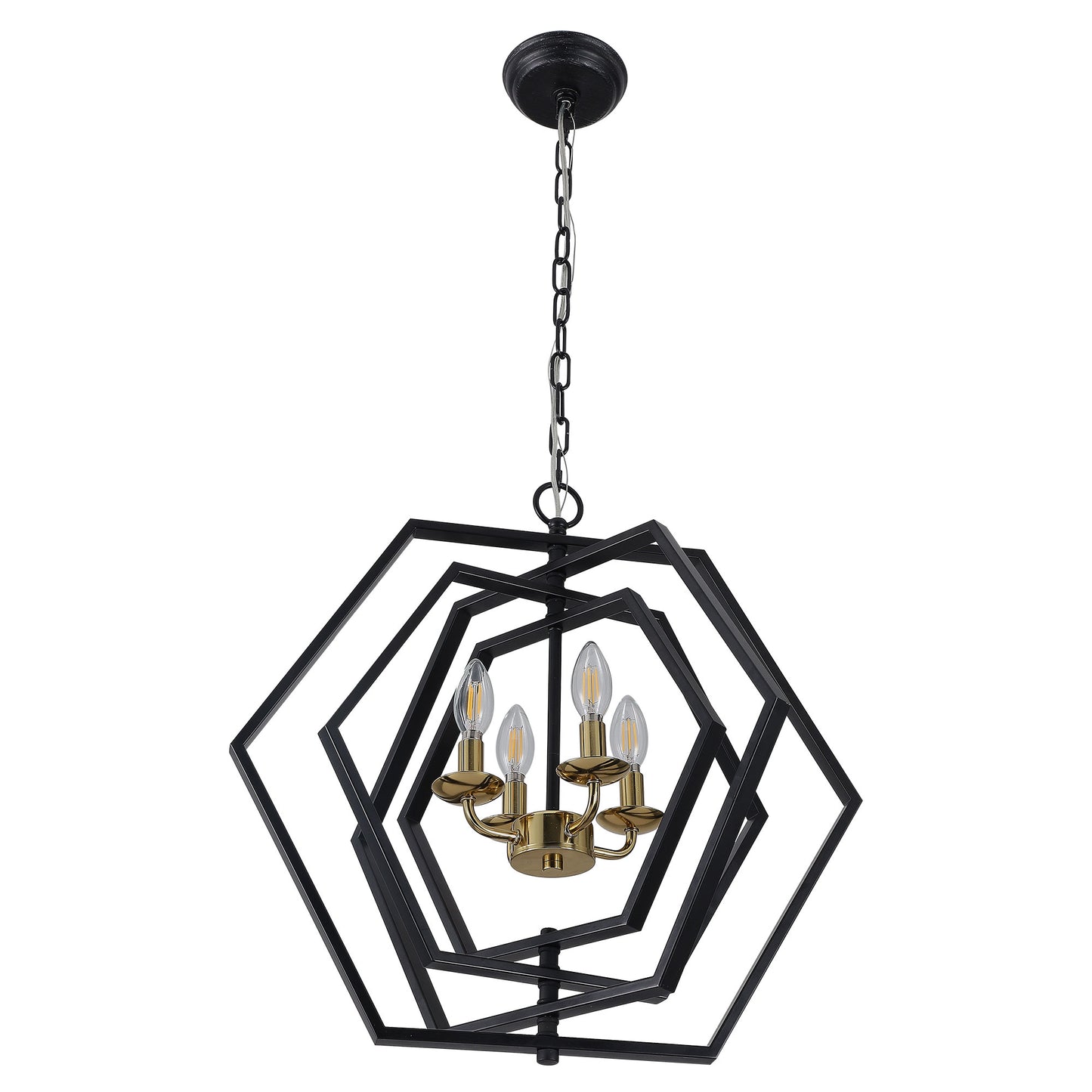 FC4069-21.3" Simple Style Metal Gold Black Color Chandelier with Adjustable Chain, Home Decor