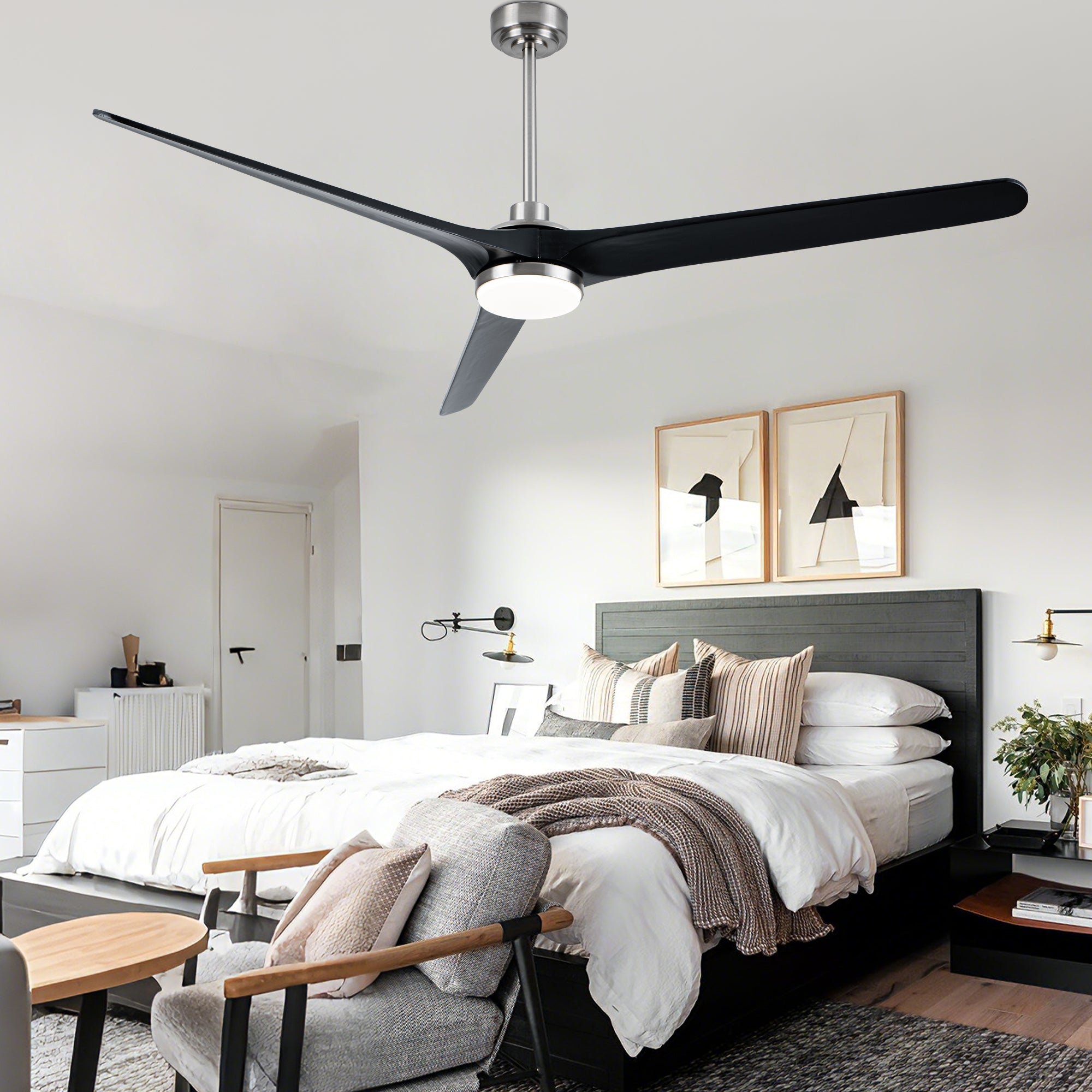 72 Inch Modern Farmhouse Extra Large Ceiling Fan with Dimmable LED Light and Remote, 6 Speeds DC Motor Reversible Ceiling Fan for Large Room