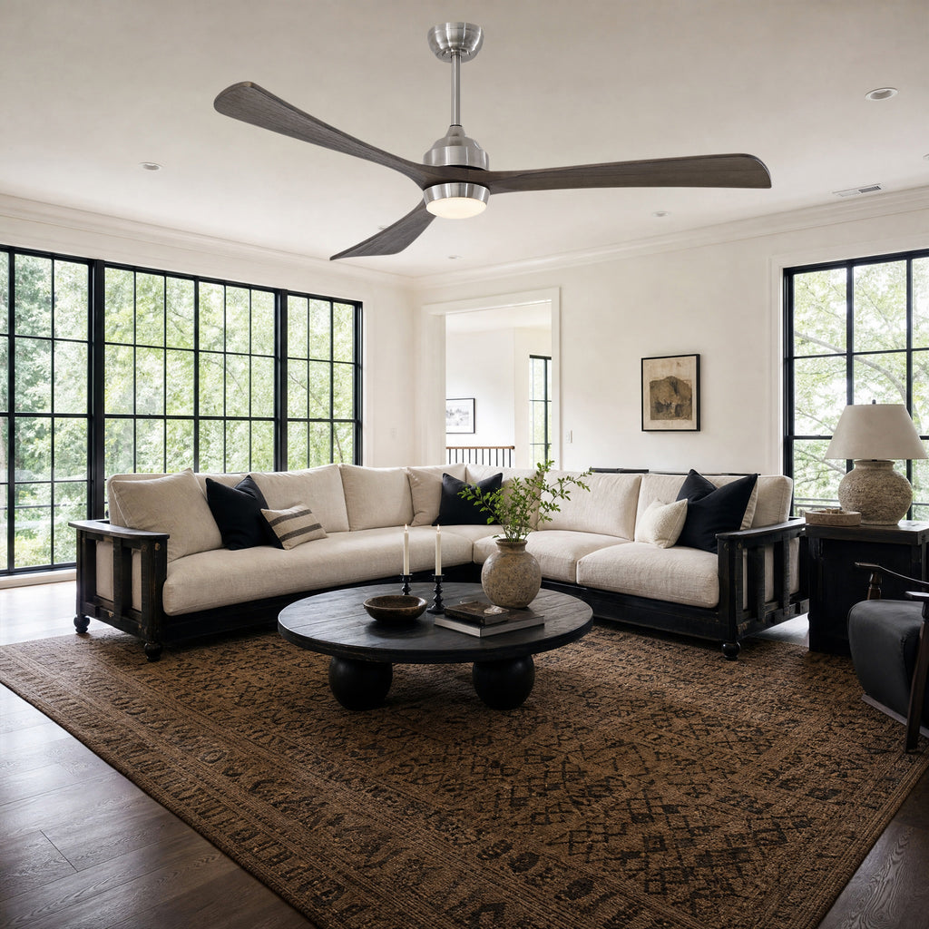 62 Inch Modern Industrial Large 3 Blade Ceiling Fan with Lights & Remote Control, 6 Speed DC Motor Reversible Ceiling Fan