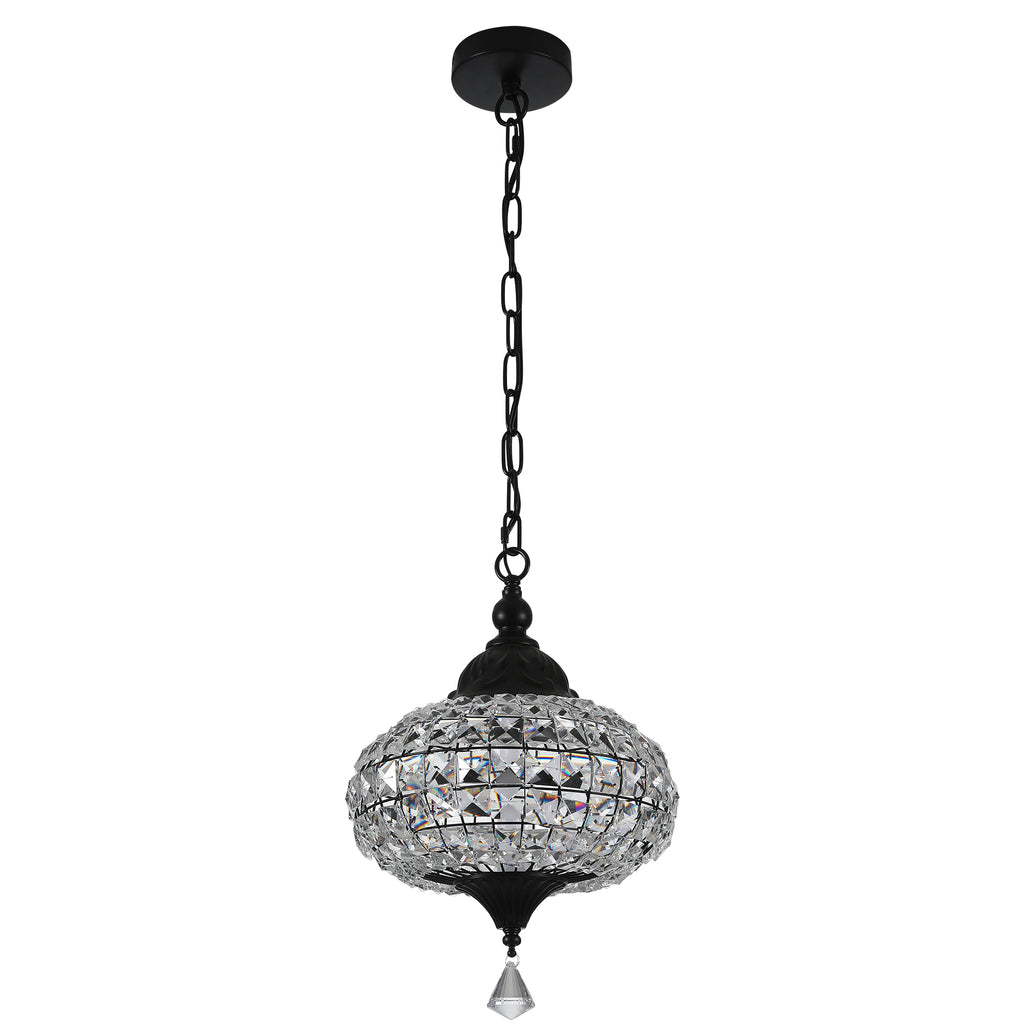 1 - Light Black/Chrome Globe Crystal Pendant Light with LED, 11.2" Dining Room Light Fixtures Kitchen Island Light
