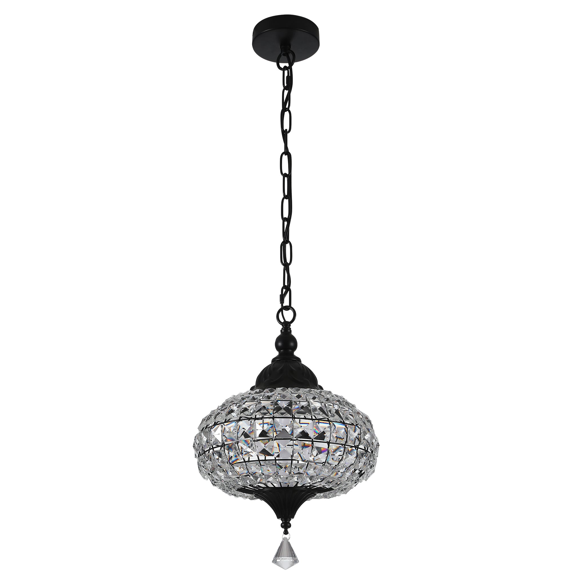 1 - Light Black/Chrome Globe Crystal Pendant Light with LED, 11.2" Dining Room Light Fixtures Kitchen Island Light