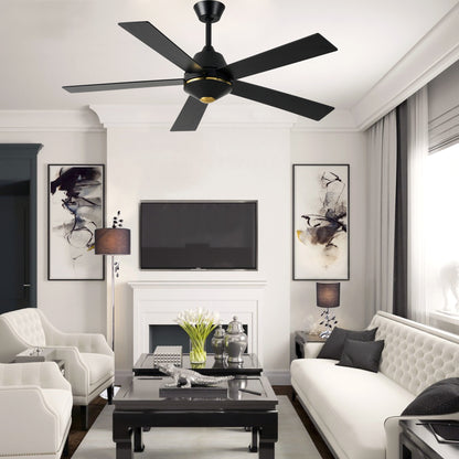 HWJ5219-52" 5 Wooden Blades Modern Reversible Ceiling Fan with Remote and LED Lights, Large Size 6-speed Ceiling Fan