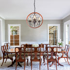 4-Light Crystal Sphere Chandelier, 16.5" Orb Globe Chandelier with Wood Grain Ring, Modern Crystal Chandeliers for Entryway