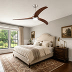 52 Inch Modern Stain Nickel Walnut Wood Ceiling Fan with Lights & Remote Control, 6 Speed DC Motor Reversible Ceiling Fan
