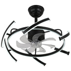 24 Inch Black Modern Smart Ceiling Fan with Dimmable LED Light and Remote, 6 Speeds DC Motor Reversible Bladeless Ceiling Fan with DIY Shape