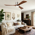 52 Inch Modern Farmhouse Stain Nickel Flush Mount Ceiling Fan with Lights & Remote Control, 6 Speed DC Motor Reversible Ceiling Fan